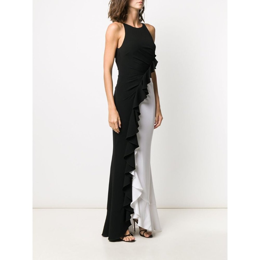 🆕TALBOT RUNHOF Bobbin2 Ruffled ColorBlock Gown Black & White 10 - Picture 5 of 16